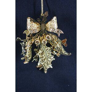 Danbury Mint 2006 Gold-Plated Metal Christmas Ornament With Bow & Holly Design